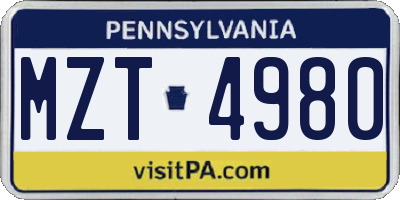 PA license plate MZT4980