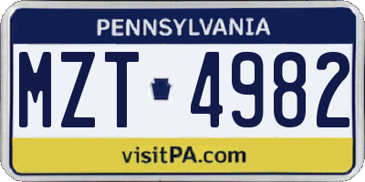 PA license plate MZT4982