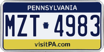 PA license plate MZT4983