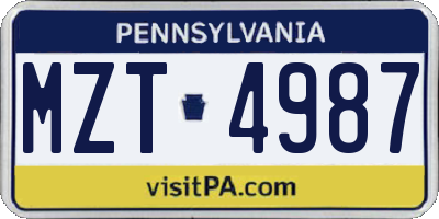 PA license plate MZT4987