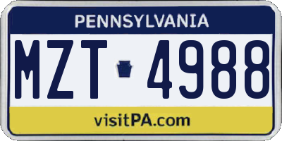 PA license plate MZT4988