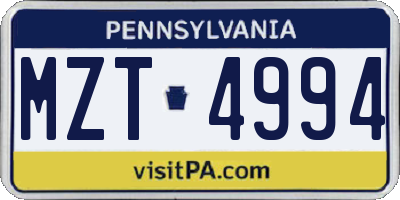 PA license plate MZT4994