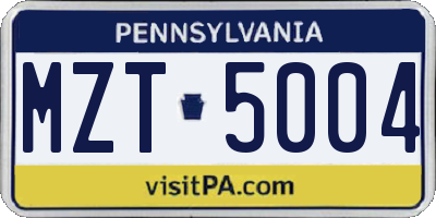 PA license plate MZT5004