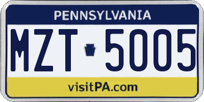 PA license plate MZT5005