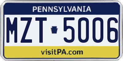 PA license plate MZT5006