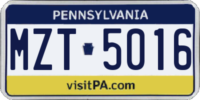 PA license plate MZT5016