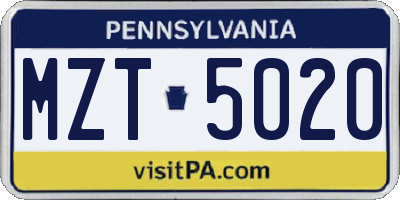 PA license plate MZT5020
