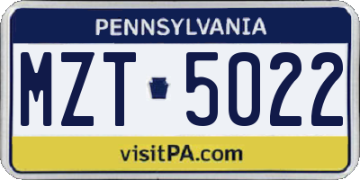PA license plate MZT5022