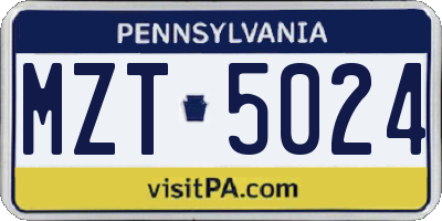 PA license plate MZT5024