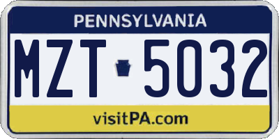 PA license plate MZT5032