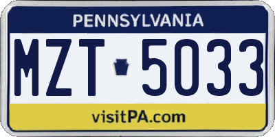 PA license plate MZT5033