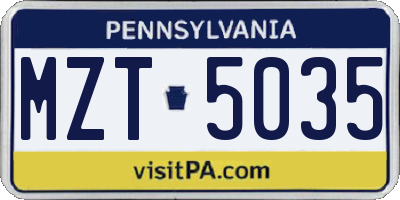PA license plate MZT5035