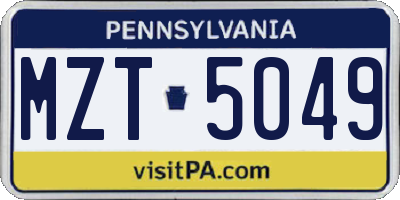 PA license plate MZT5049