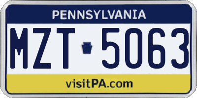 PA license plate MZT5063