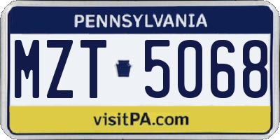 PA license plate MZT5068