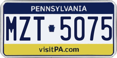PA license plate MZT5075