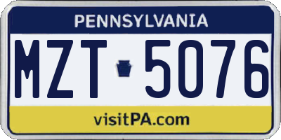 PA license plate MZT5076