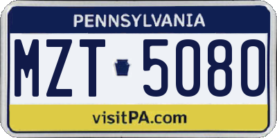 PA license plate MZT5080