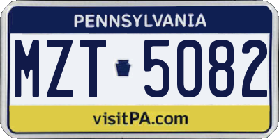 PA license plate MZT5082