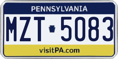 PA license plate MZT5083