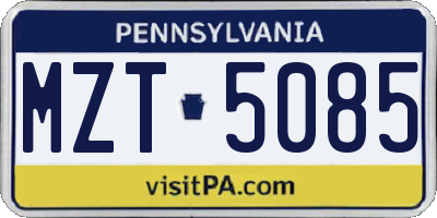 PA license plate MZT5085