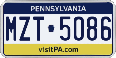 PA license plate MZT5086