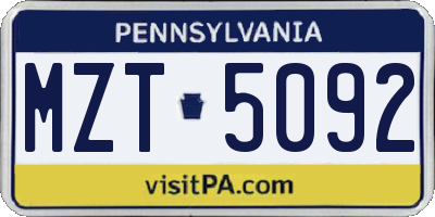 PA license plate MZT5092