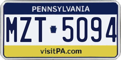 PA license plate MZT5094