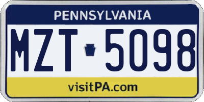 PA license plate MZT5098