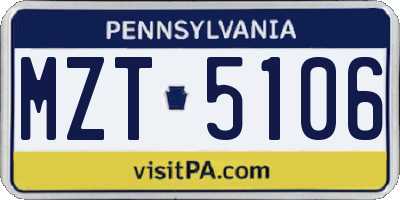 PA license plate MZT5106
