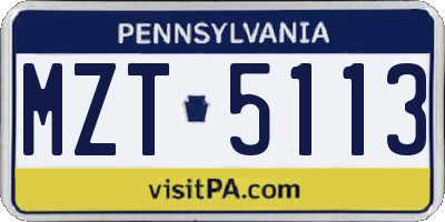 PA license plate MZT5113