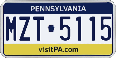 PA license plate MZT5115