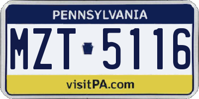 PA license plate MZT5116
