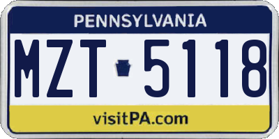 PA license plate MZT5118