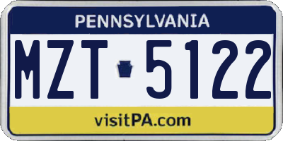 PA license plate MZT5122