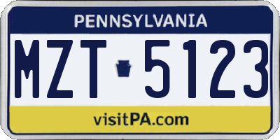 PA license plate MZT5123