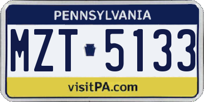 PA license plate MZT5133