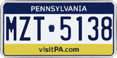 PA license plate MZT5138