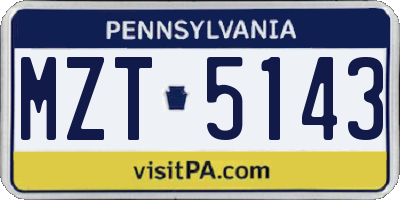 PA license plate MZT5143