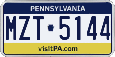 PA license plate MZT5144