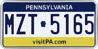 PA license plate MZT5165
