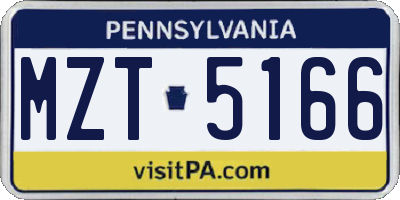 PA license plate MZT5166
