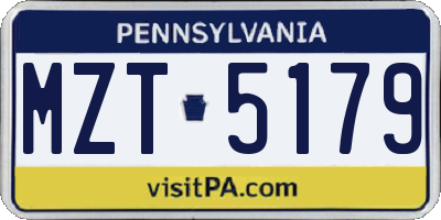 PA license plate MZT5179