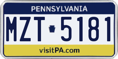 PA license plate MZT5181