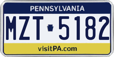 PA license plate MZT5182