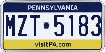 PA license plate MZT5183