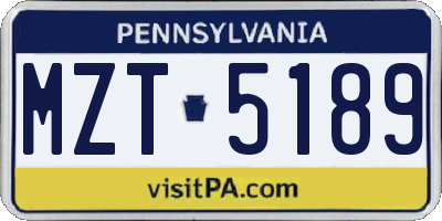 PA license plate MZT5189