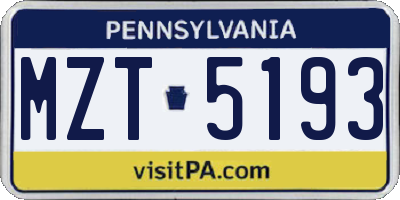 PA license plate MZT5193