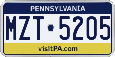 PA license plate MZT5205