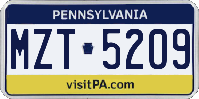 PA license plate MZT5209